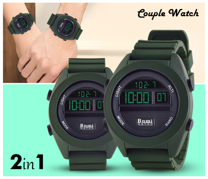 BNMI Sporty Digital Couple Watch - Green in KSA