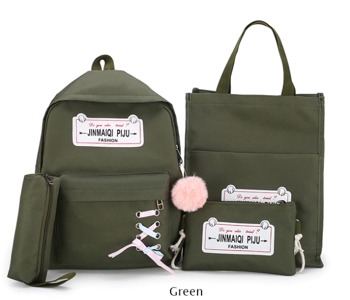 4 Pieces Luxury Canvas Backpack For Women - Green in KSA