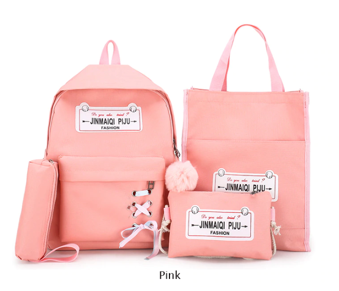 4 Pieces Luxury Canvas Backpack For Women - Pink in KSA