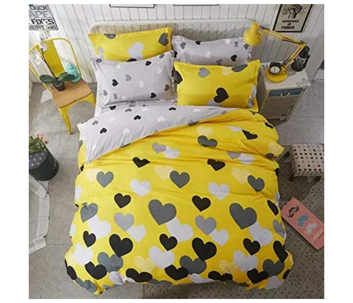 6 Pieces High Quality Cotton Double Size Bed Sheet With Quilt Cover And Pillow Case – Yellow And Black in UAE