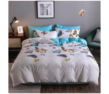 6 Pieces High Quality Cotton Double Size Bed Sheet With Quilt Cover And Pillow Case – White And Light Blue in UAE