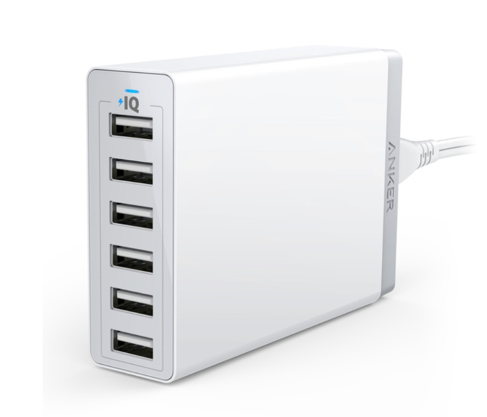Express Delivery - Anker A2123K22 60W 6 Port USB Wall Charger for iPhone - White - ID 61749