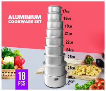 Alfa 18 Pieces Aluminium Cookware Set - Silver in KSA