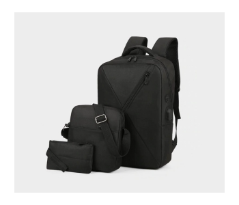 Three-Piece Splicing Couple Large Backpack With USB Charging - Black in KSA