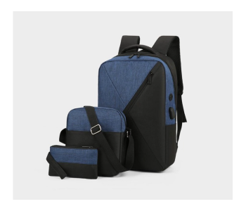 Three-Piece Splicing Couple Large Backpack With USB Charging - Blue in KSA