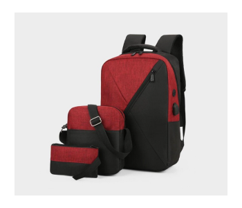 Three-Piece Splicing Couple Large Backpack With USB Charging - Red in KSA