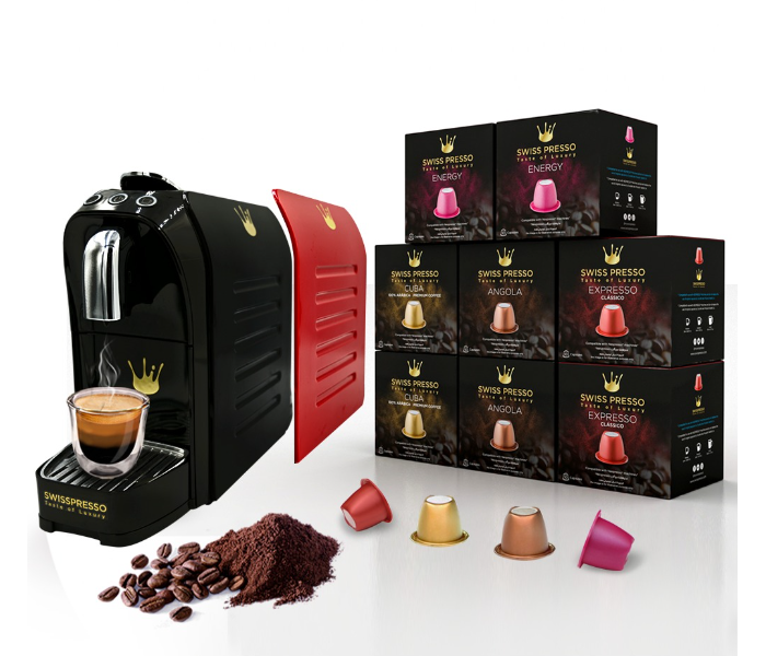 Swiss Presso 80 Capsules Nespresso And Espresso Coffee Machine With Side Panel - Black in UAE
