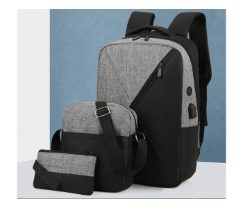 Express Delivery - Three-Piece Splicing Couple Large Backpack with USB Charging  - Grey - ID 64067