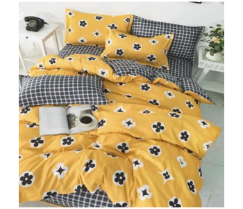 6 Pieces High Quality Cotton Double Size Bed Sheet With Quilt Cover And Pillow Case - Yellow in KSA