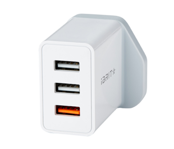 Express Delivery - Ibrit Casa Q3 Triple Port USB Wall Charger UK Standard - White - ID 67941