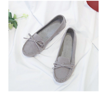 Express Delivery - Bow Reverse Suede Leather Breathable Cow Tendon Sole Set Casual Shoes EU 37 For Women - Grey(JA141) - ID 66706