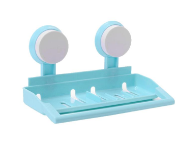 Double Suction Cups Soap Box Towel Holder - Blue in KSA