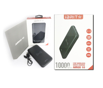 Express Delivery - Ibrit 10000 mAh Airgo 10 Wireless Powerbank - Black - ID 67893