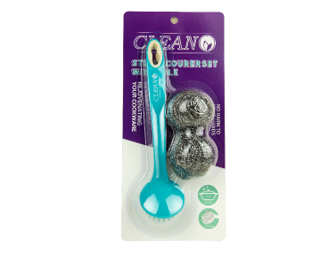 Cleano CI-2290 Set Of 3 Stainless Steel Sponges Scourer Set With Handle - Blue in KSA