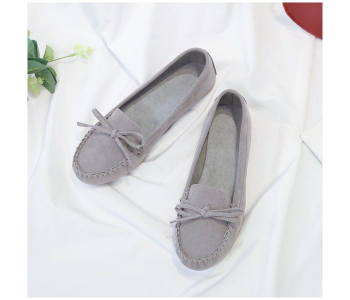 Express Delivery - Bow Reverse Suede Leather Breathable Cow Tendon Sole Set Casual Shoes EU 38 For Women - Grey(JA141) - ID 66710