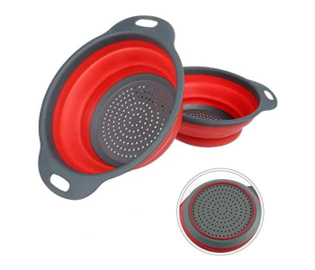 Set Of 2 Silicone Collapsible Strainers - Grey And Red in UAE