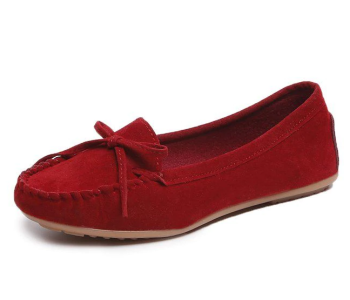 Express Delivery - Bow Reverse Suede Leather Breathable Cow Tendon Sole Set Casual Shoes EU 37 For Women - Wine(JA141) - ID 66708