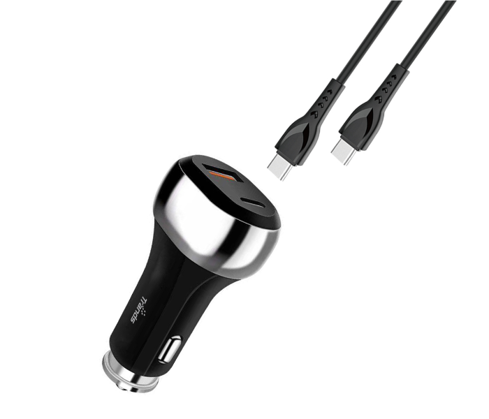 Express Delivery - Trands TR-AD6519 1 Meter Type-C to Type-C Cable Car Charger - Black - ID 70594