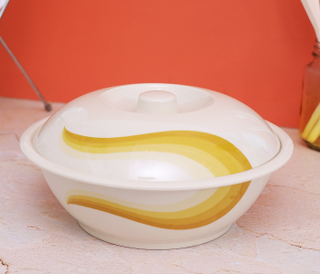 RoyalFord RF8053 10-inch Melamine Super Rays Bowl With Lid - Ivory & Yellow in UAE