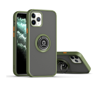 Express Delivery - Silicone Soft Edge Mobile Case with Metal Finger Ring Holder Stand for Apple iPhone 12 Pro Max - Army Green - ID 72033