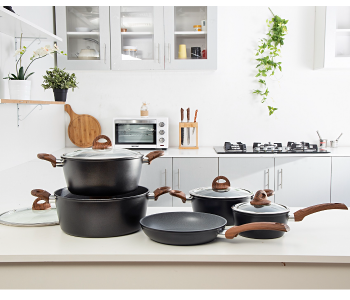 Royalford RF8904 9 Pieces Delight Cookware Set - Black & Brown in UAE
