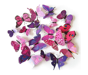 Set Of 12 Pieces GF-132-1 3D Pink Purple Mix Colour Butterfly Wall Stickers in OMAN