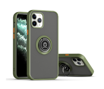 Express Delivery - Silicone Soft Edge Mobile Case with Metal Finger Ring Holder Stand for Apple iPhone 12 and 12 Pro - Army Green - ID 72026