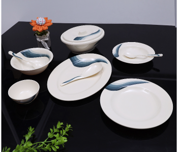 Royalford RF6721 40 Pieces Melamine Dinner Set - Ivory & Blue in UAE