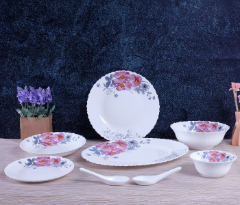 Royalford RF8981 33 Pieces Opal Ware Dinner Set - White in UAE