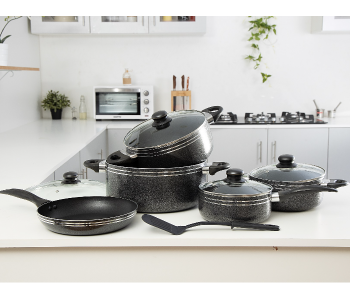 Royalford RF7065 10 Pieces Non-stick Cookware Set - Black & Grey in UAE