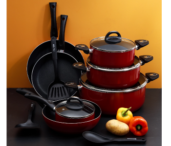 Royalford RF5857 16 Pieces Non-Stick Cookware Set - Red in UAE