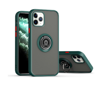 Express Delivery - Silicone Soft Edge Mobile Case with Metal Finger Ring Holder Stand for Apple iPhone 12 and 12 Pro - Green - ID 72027