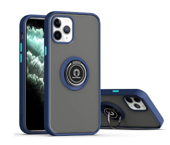 Express Delivery - Silicone Soft Edge Mobile Case with Metal Finger Ring Holder Stand for Apple iPhone 12 Mini - Blue - ID 72023