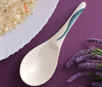 Royalford RF8035 8.5-inch Melamine Ware Super Rays Rice Spoon - Ivory & Blue in UAE