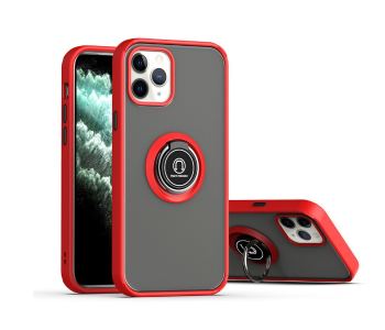 Express Delivery - Silicone Soft Edge Mobile Case with Metal Finger Ring Holder Stand for Apple iPhone 12 Mini - Red - ID 71991