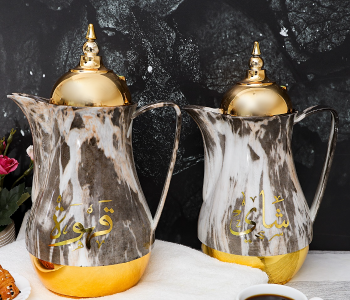 Royalford RF9413 2 Pieces 1 Litre Marble Tea & Cawa Set - Multicolor in KSA