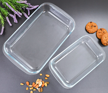 Royalford RF2709-GBD 2 Pieces Glass Oblong Baking Dish Set - Clear in UAE