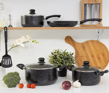 Express Delivery - Royalford RF4999 8Pieces Non-Stick Cookware Set - Black - ID 71908