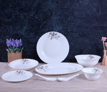 Royalford RF8985 34 Pieces Opal Ware Dinnerware Sets - White in UAE