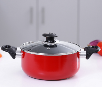 Royalford RF6444 32CM Non Stick Cooking Pot With Glass Lid - Red in KSA
