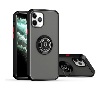 Express Delivery - Silicone Soft Edge Mobile Case with Metal Finger Ring Holder Stand for Apple iPhone 12 Mini - Black - ID 71983