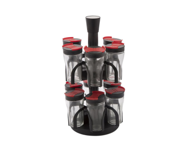 12 Piece Spice Jar With Rack Set - Black And Red in UAE