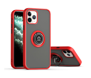 Express Delivery - Silicone Soft Edge Mobile Case with Metal Finger Ring Holder Stand for Apple iPhone 12 and 12 Pro - Red - ID 72029