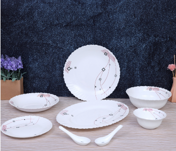 Royalford RF8982 33 Pieces Opal Ware Dinner Set - White in UAE