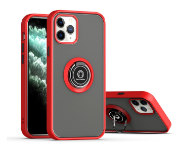 Express Delivery - Silicone Soft Edge Mobile Case with Metal Finger Ring Holder Stand for Apple iPhone 12 Pro Max - Red - ID 72035