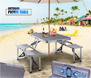 Outdoor Multifunctional Picnic Table JA162 With Foldable 4 Seats FS3695 Silver in KSA