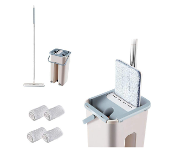 Microfiber Flat Floor Mop With 50.4 Inch Adjustable Stainless Steel Handle And Bucket Set in OMAN