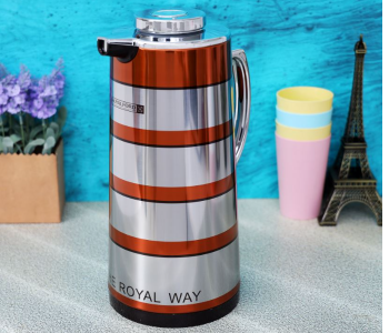 Royalford RF9590 Golden Figured Vacuum Flask 1.9L - Silver And Red in UAE