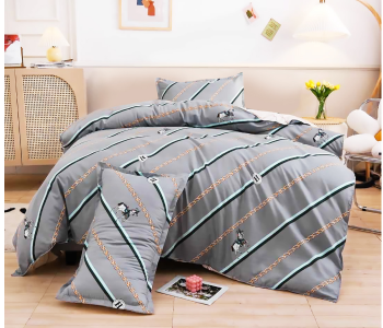 Express Delivery - JA158-22 Cotton Double Size Bedsheet with Quilt Cover and Pillow Case 4 Pcs- Grey - ID 79178