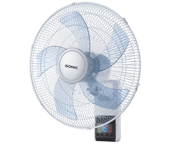 Isonic IF 322 16 Inch 45 Watts 5 Blade Leaf 3 Speed Aerodynamic Design Wall Fan With Remort Control- White And Blue in UAE